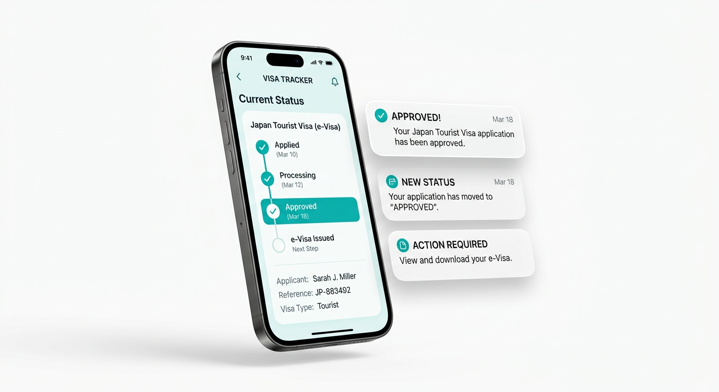 Visaway mobile app showing an approved visa application status